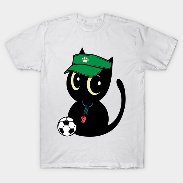 Cute Black Cat Playing Soccer T-Shirt by Pet Station